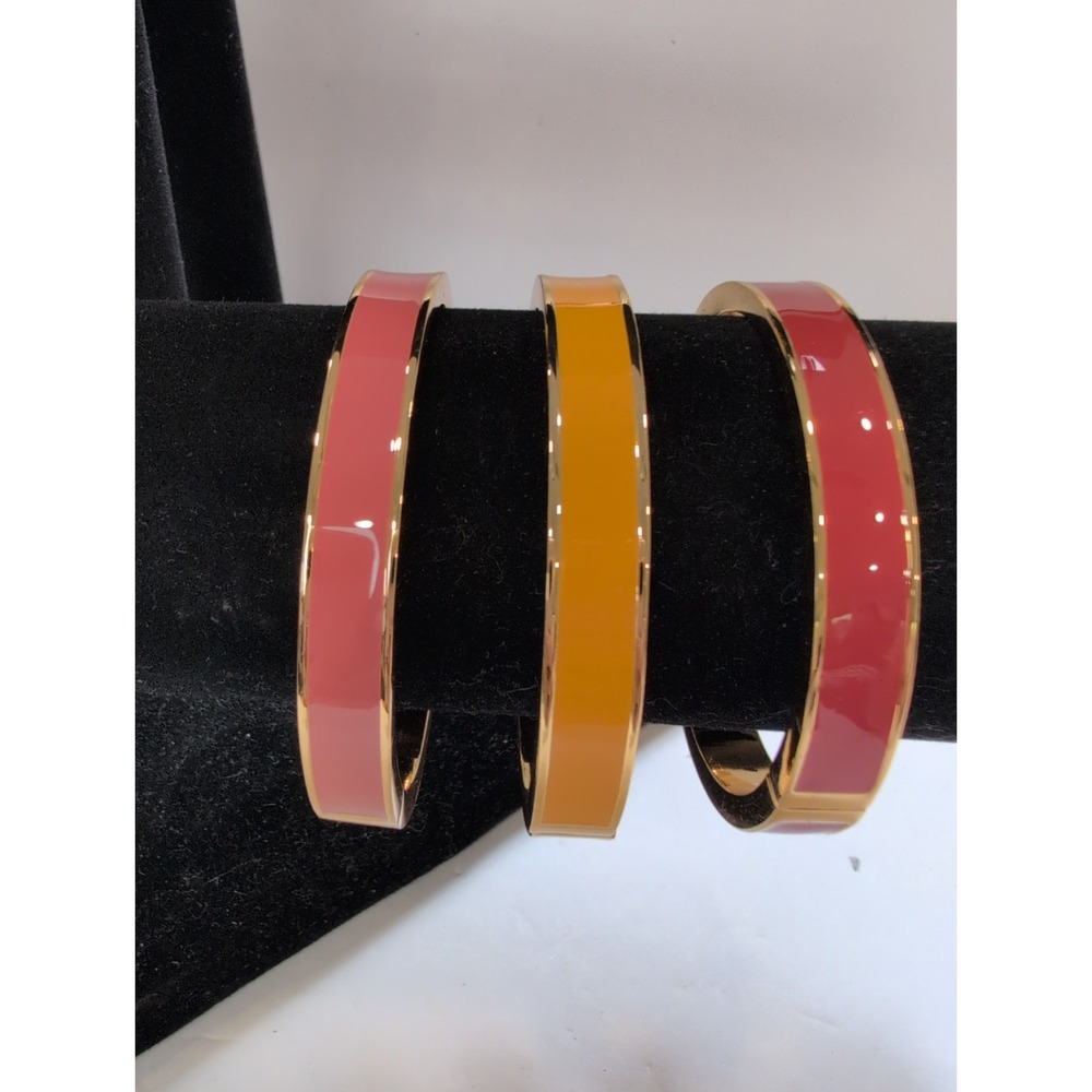 Cuff Bracelet Lot Of  3 Talbots Gold Tone Pink, Yellow And Coral Enamel Hinges
